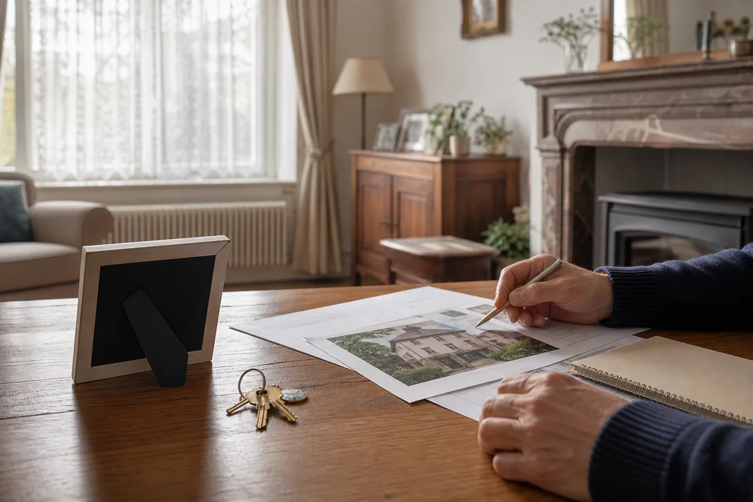 Waardedossier en sleutels in een geërfde familiewoning.